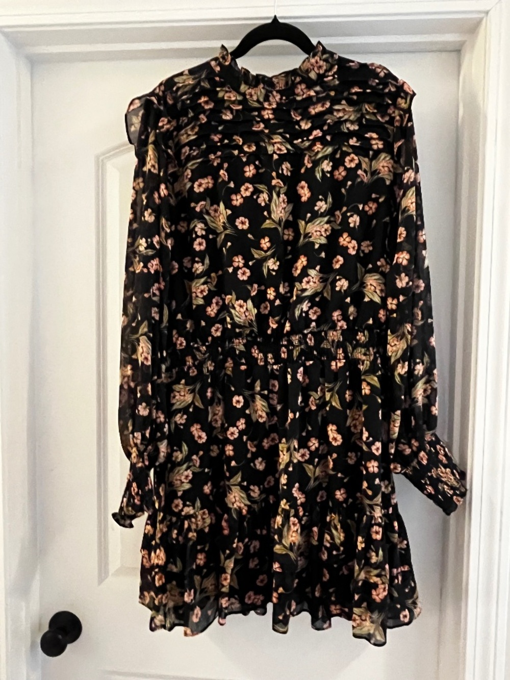 1. State sheer long sleeve high neck mini dress